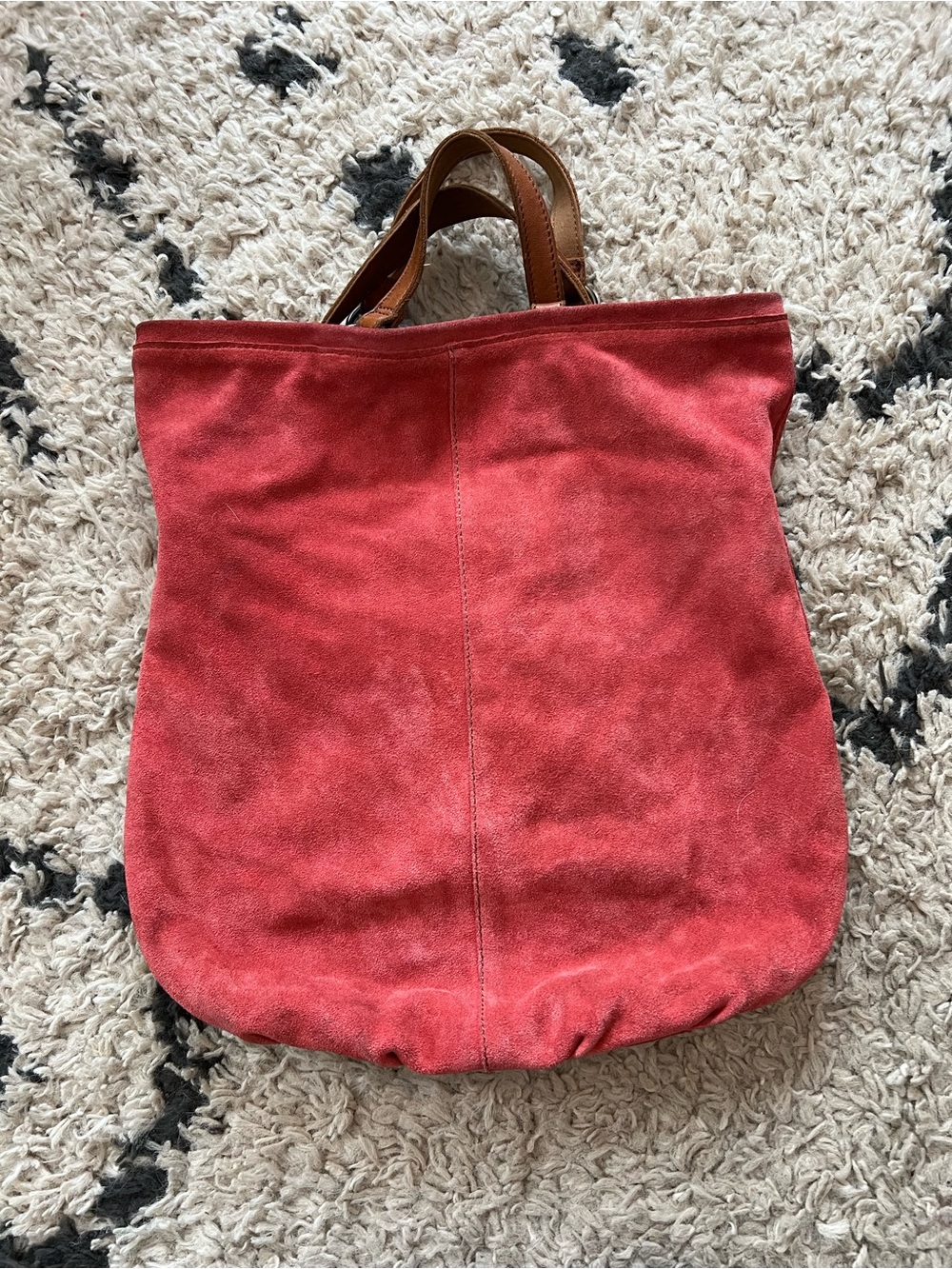 Lucky Brand Italian Suede Bag with Leather Handles - Vintage Red - Picture 6 of 9